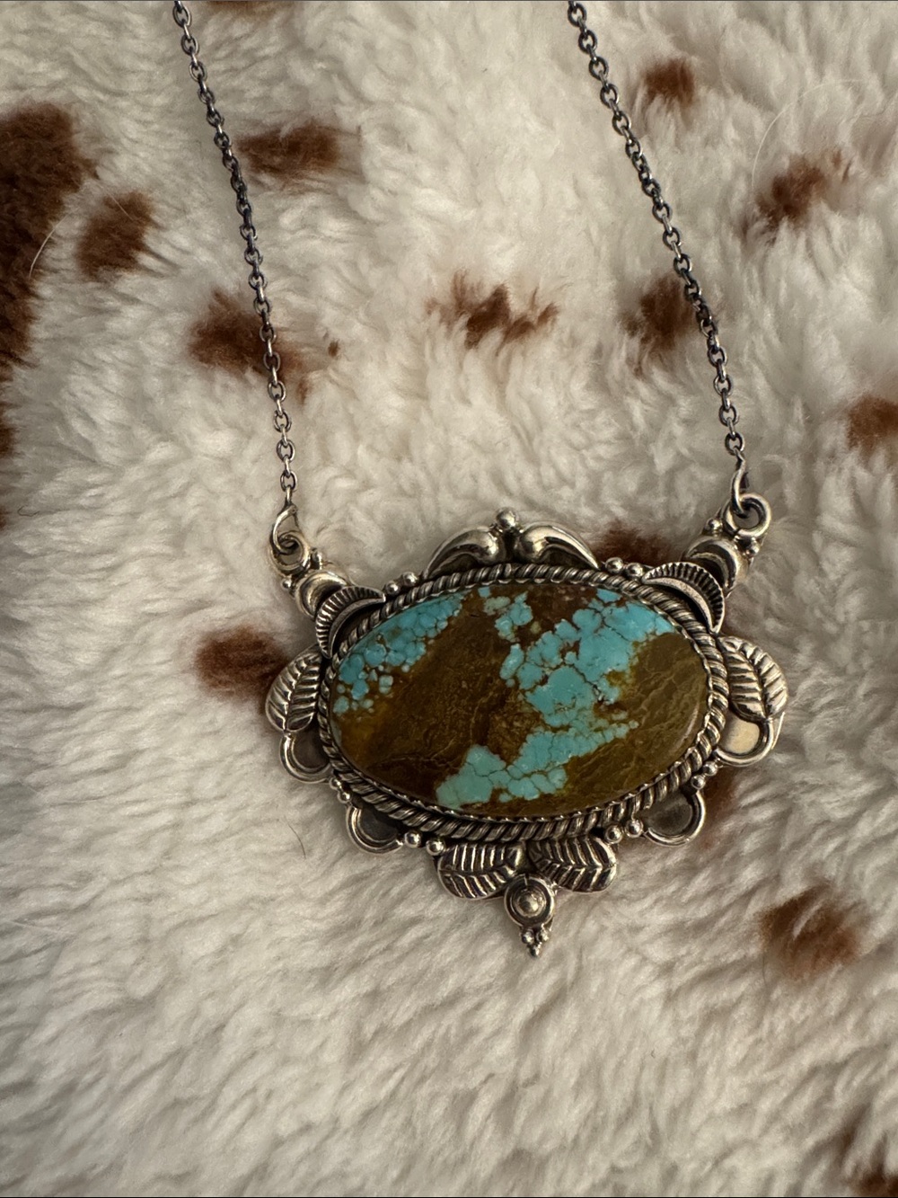 Mine #8 Turquoise and Brown Stone 925 Silver-Frame Statement Necklace
